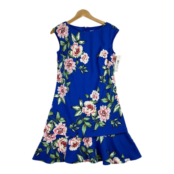 Eliza J Blue Floral Print‎ Cap Sleeve Shift Tiered Dress Size 6 NWT - Picture 1 of 9